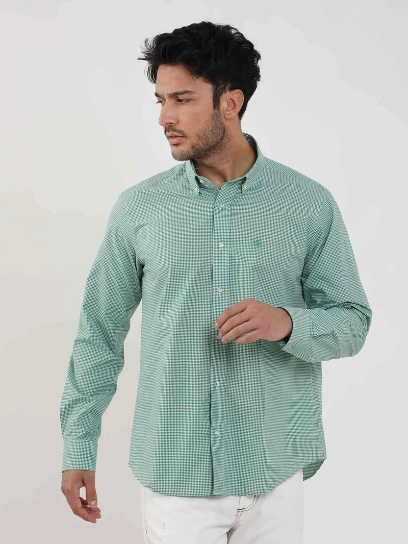 Dufy Regular Fit Button Collar Green Men's Shirt DU1234013010