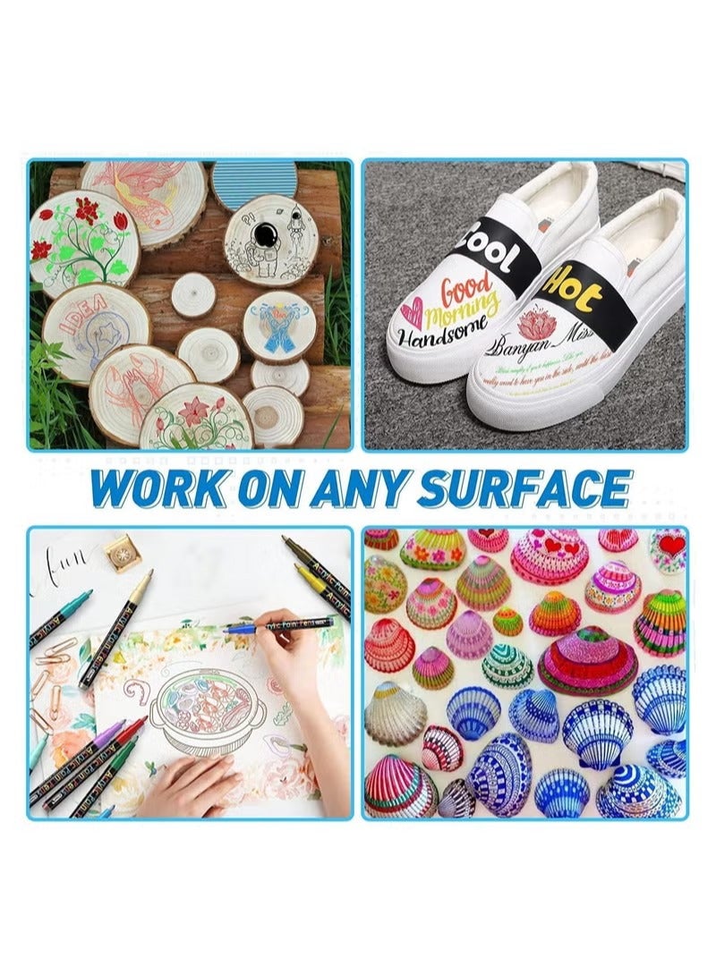 رأس فرشاة أقلام طلاء الأكريليك، 12 لونًا أساسيًا لأقلام طلاء الأكريليك. مجموعة للرسم الصخري، والخط، وسجل القصاصات، وحروف الفرشاة، وصناعة البطاقات، والرسم، والورق الأسود، وألبوم الصور DIY - Image 4