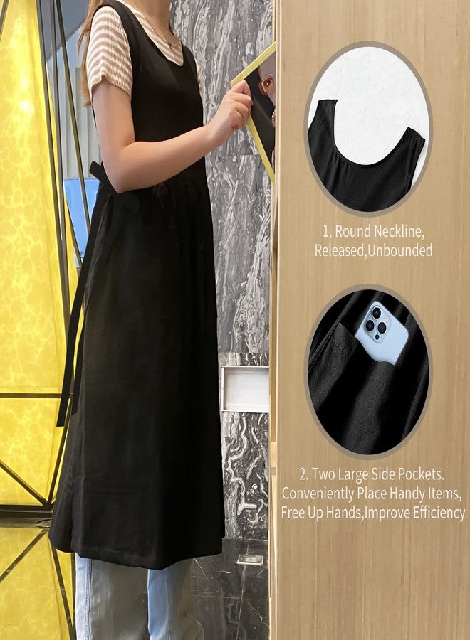KKTOCHVC Premium Plus Size Apron with Pockets Adjustable Waistline Bib Apron,Soft Cotton Blend Apron Pinafore Dress for Baking Cooking Gardening(XL,Black) - Image 2