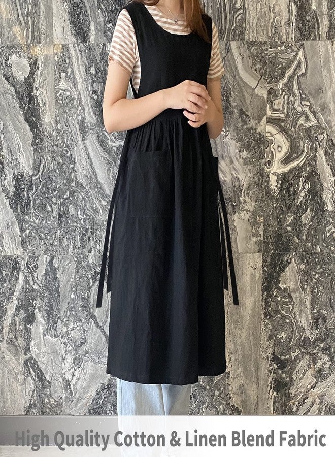 KKTOCHVC Premium Plus Size Apron with Pockets Adjustable Waistline Bib Apron,Soft Cotton Blend Apron Pinafore Dress for Baking Cooking Gardening(XL,Black) - Image 3