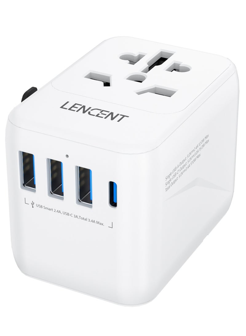 LENCENT Universal Travel Adapter, International Charger with 3 USB Ports & Type-C Adaptor for Cellphones,Laptop, All in One Travel Plug Adapter for Over 200 Countries (USA UK EU AUS) - Image 1