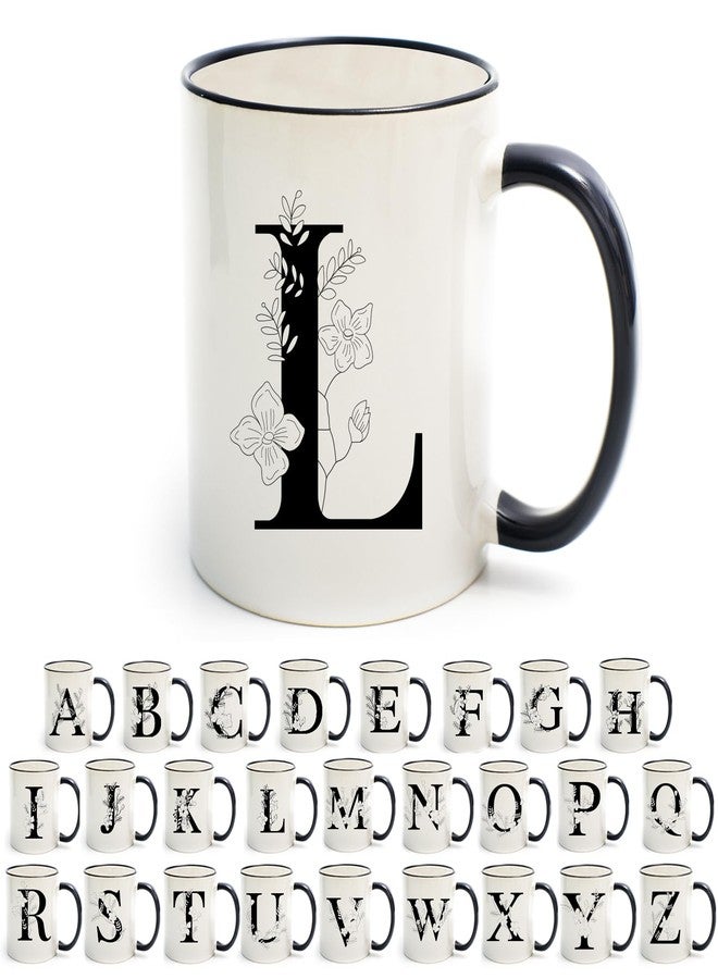DHQH Monogram Ceramic Coffee Mugs, 11 oz Initial Drinking Cup with Gift Box, Unique Birthday Valentines Day Gifts for Women Wife Mothers Day Grandma Mom Aunt, L - Image 4