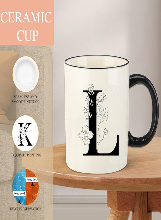 DHQH Monogram Ceramic Coffee Mugs, 11 oz Initial Drinking Cup with Gift Box, Unique Birthday Valentines Day Gifts for Women Wife Mothers Day Grandma Mom Aunt, L - Image 2