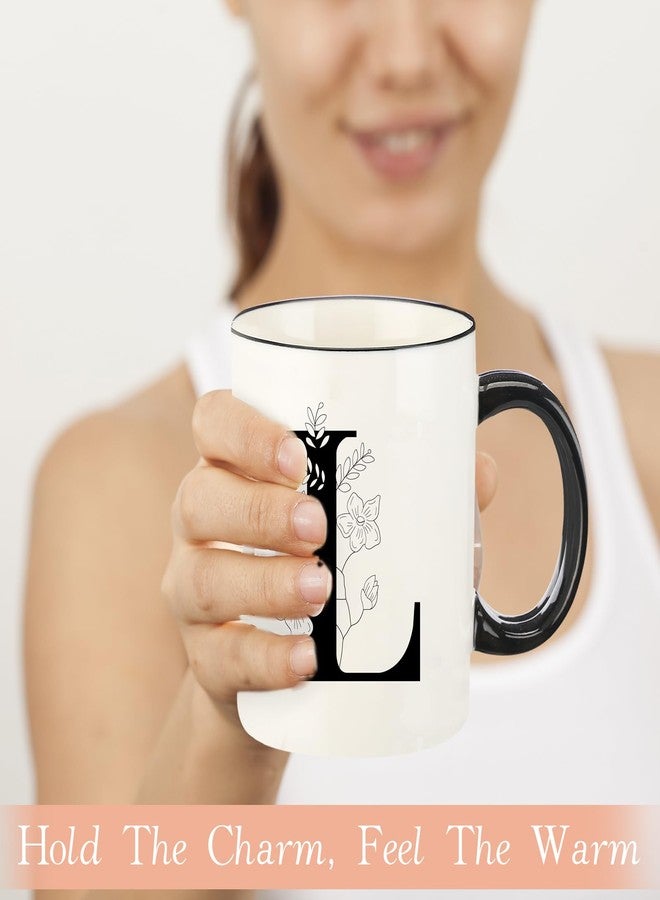 DHQH Monogram Ceramic Coffee Mugs, 11 oz Initial Drinking Cup with Gift Box, Unique Birthday Valentines Day Gifts for Women Wife Mothers Day Grandma Mom Aunt, L - Image 5