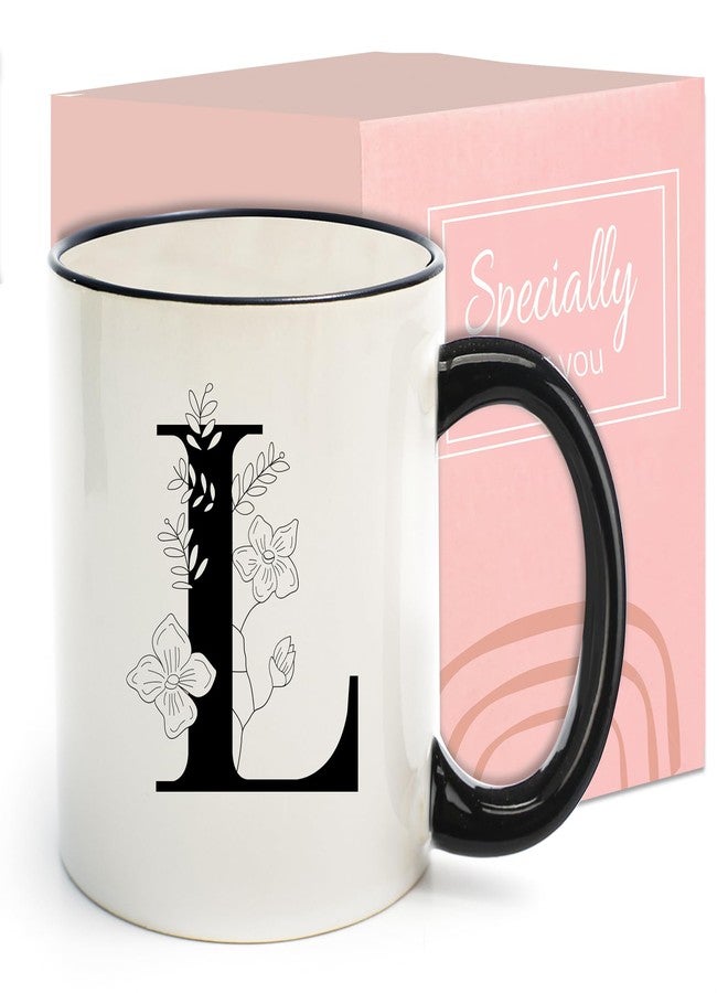 DHQH Monogram Ceramic Coffee Mugs, 11 oz Initial Drinking Cup with Gift Box, Unique Birthday Valentines Day Gifts for Women Wife Mothers Day Grandma Mom Aunt, L - Image 1