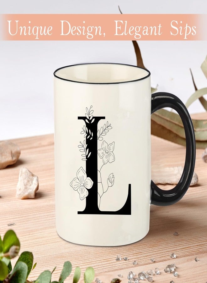 DHQH Monogram Ceramic Coffee Mugs, 11 oz Initial Drinking Cup with Gift Box, Unique Birthday Valentines Day Gifts for Women Wife Mothers Day Grandma Mom Aunt, L - Image 3