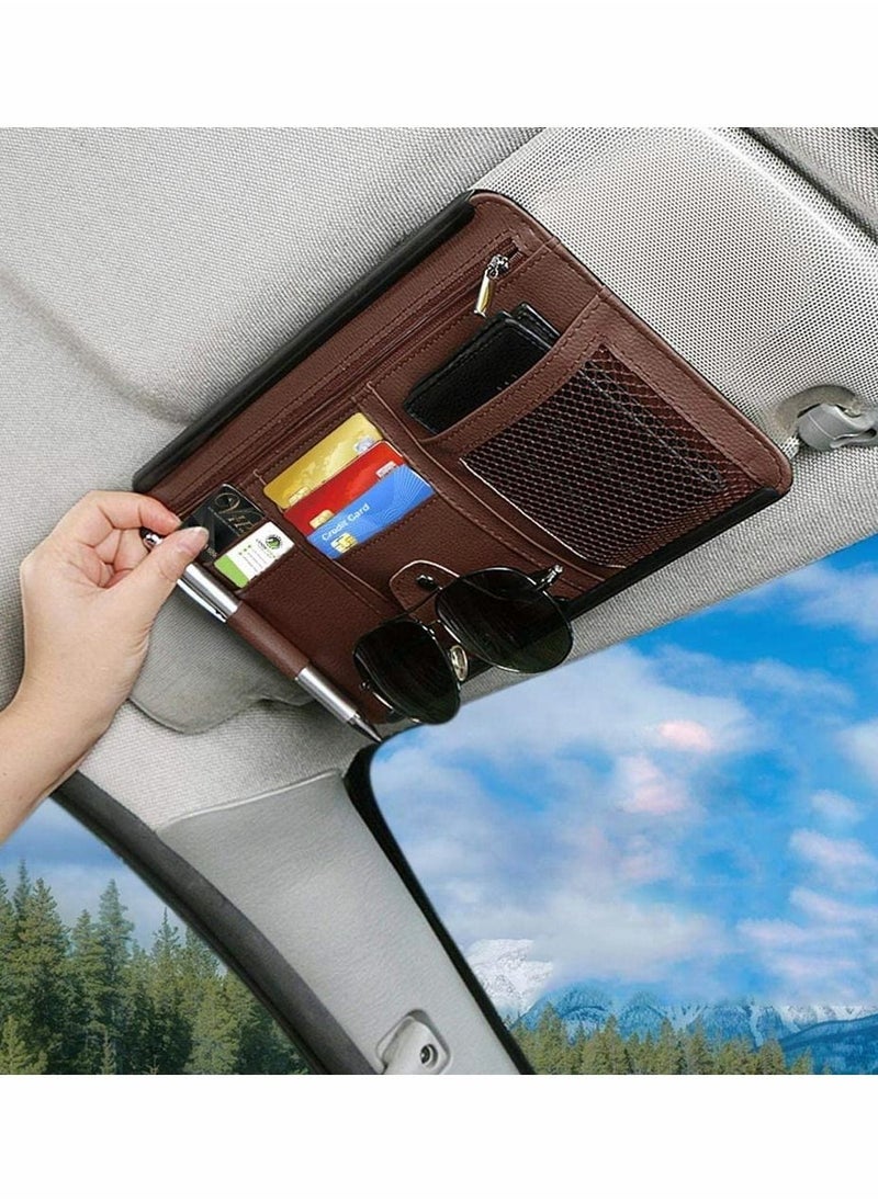 KASTWAVE - Car Interior Accessories Pocket Organizer, Car Sun Visor Organizer Auto Visor Pocket(Brown) - Image 1
