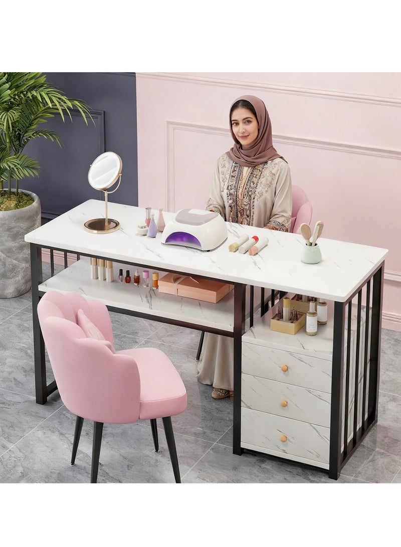 YY-ريشير طاولة أظافر عصرية مع مساحة تخزين مزدوجة وأدراج، مكتب للكتابة وطاولة زينة ومحطة مانيكير بإطار فولاذي، طاولة صالون 100×40 سم، مكتب أظافر احترافي ومحطة عمل - Image 1