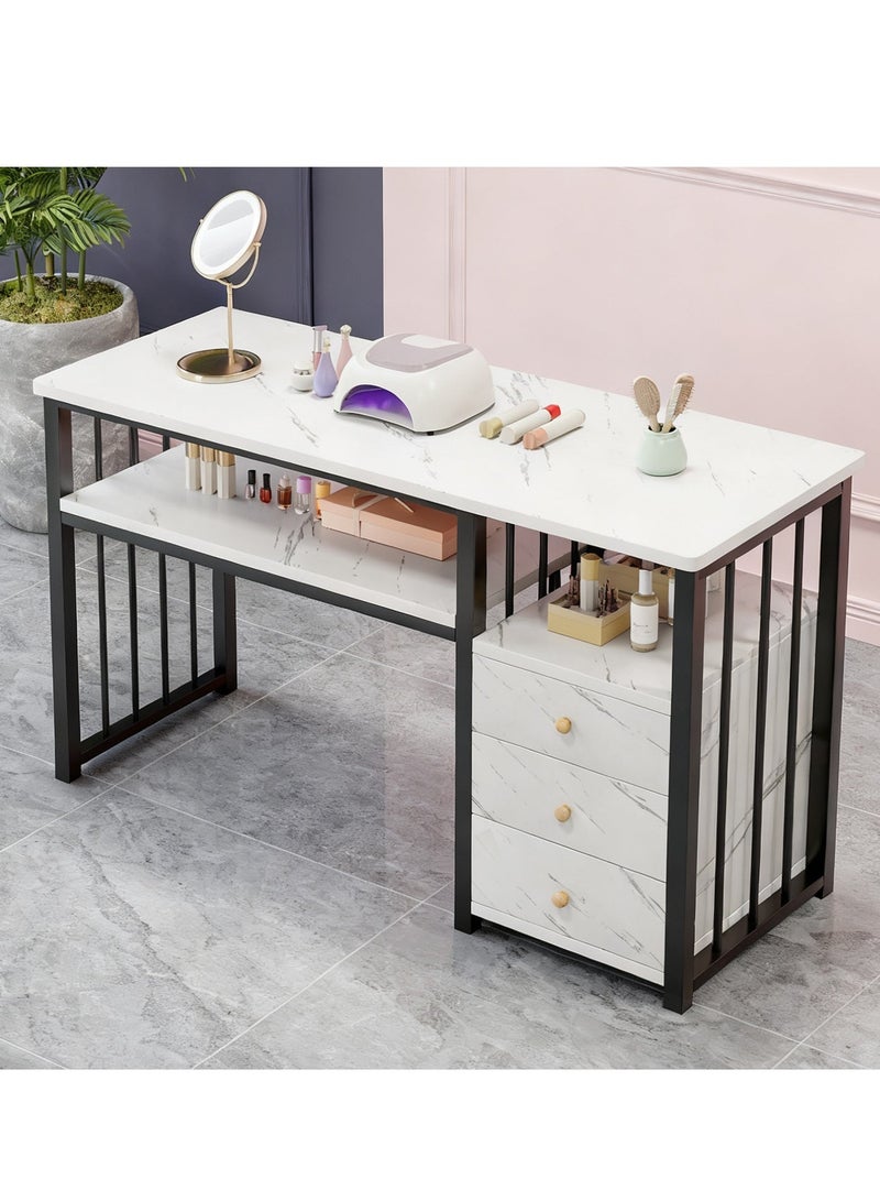 YY-ريشير طاولة أظافر عصرية مع مساحة تخزين مزدوجة وأدراج، مكتب للكتابة وطاولة زينة ومحطة مانيكير بإطار فولاذي، طاولة صالون 100×40 سم، مكتب أظافر احترافي ومحطة عمل - Image 2