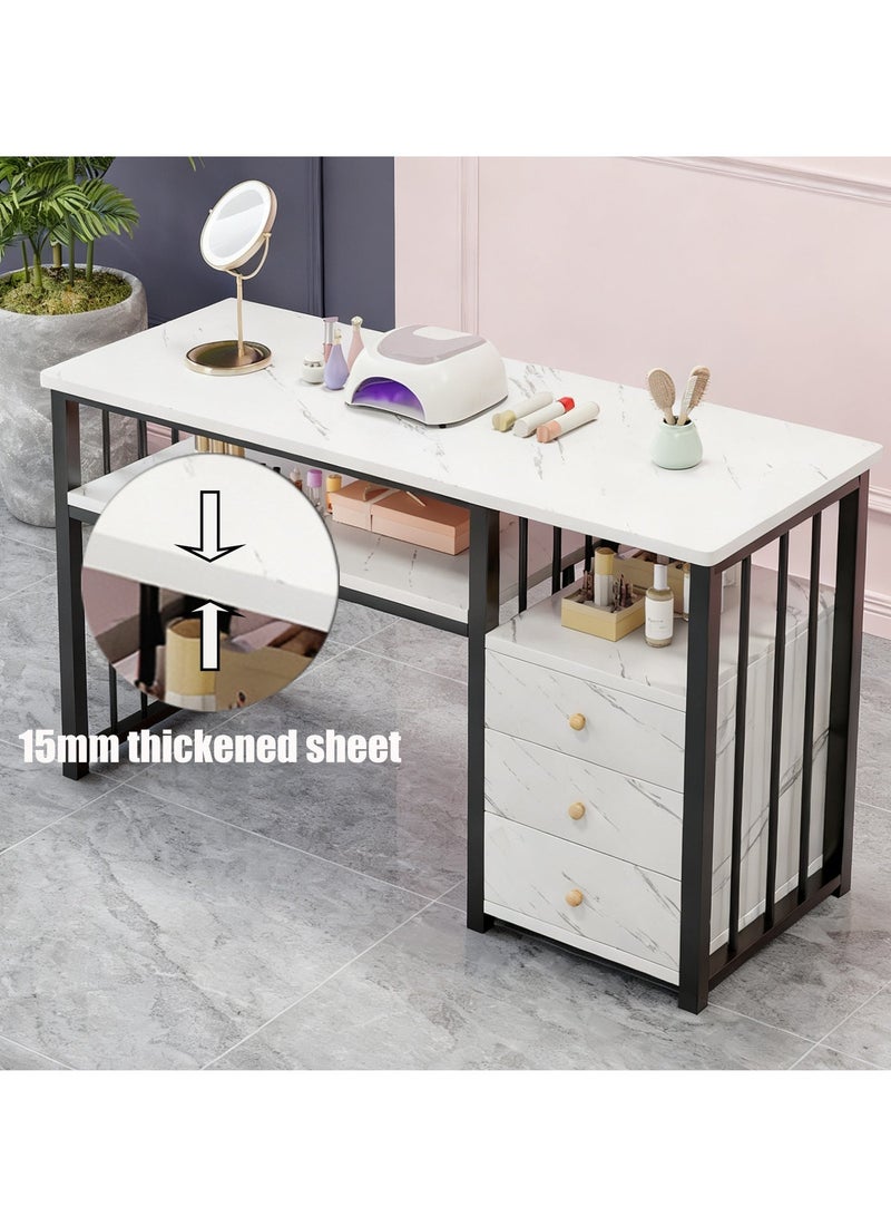 YY-ريشير طاولة أظافر عصرية مع مساحة تخزين مزدوجة وأدراج، مكتب للكتابة وطاولة زينة ومحطة مانيكير بإطار فولاذي، طاولة صالون 100×40 سم، مكتب أظافر احترافي ومحطة عمل - Image 4