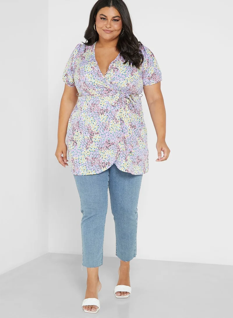 Yours Clothing Puff Sleeve Tie Detail Top