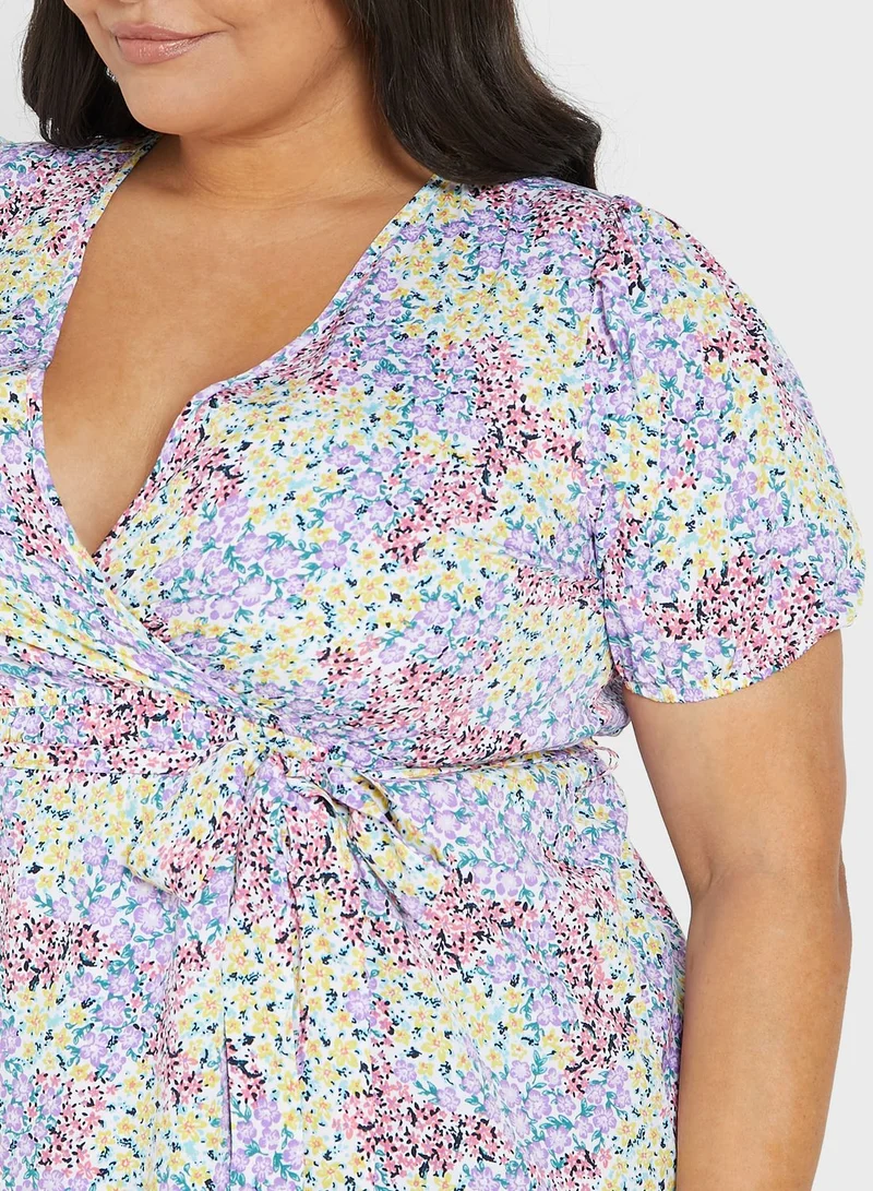 Yours Clothing Puff Sleeve Tie Detail Top
