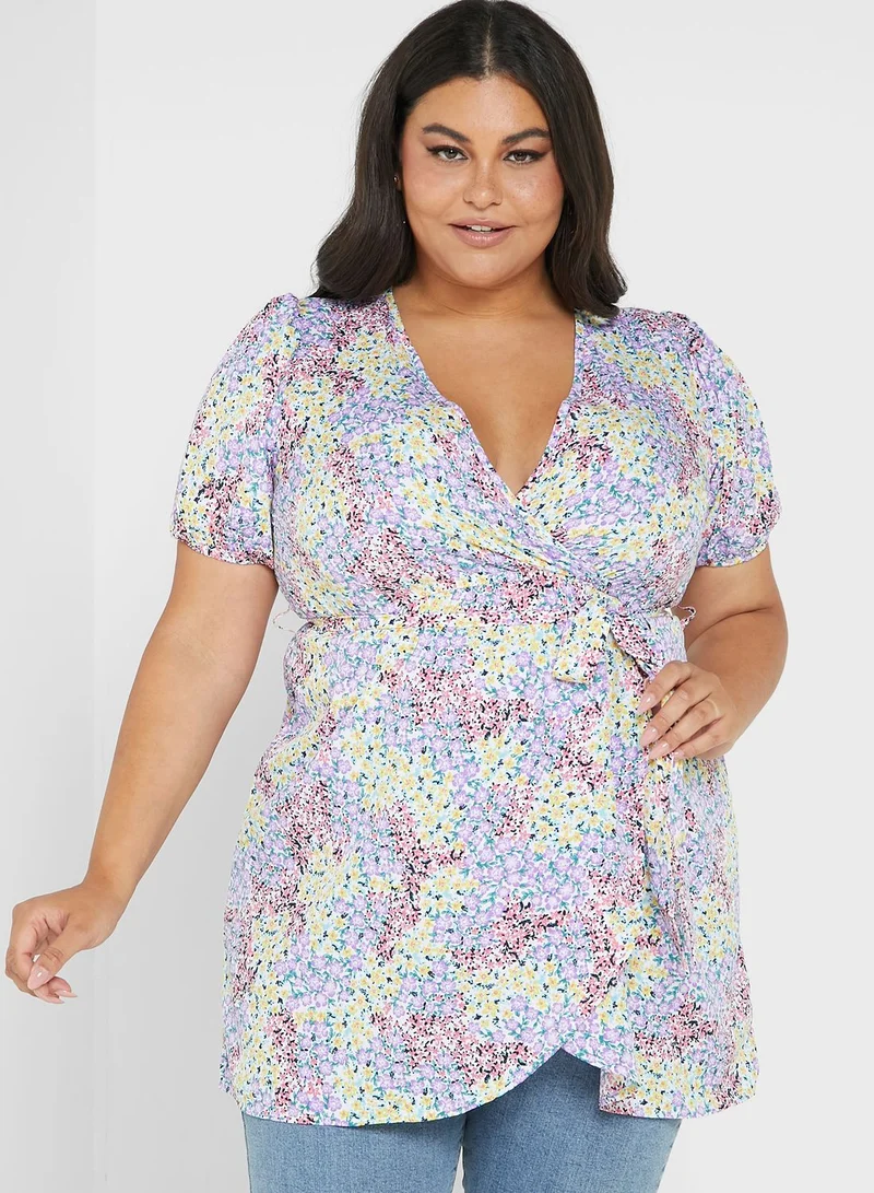 Yours Clothing Puff Sleeve Tie Detail Top