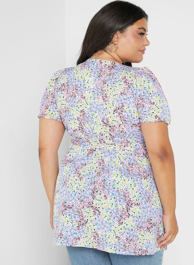 Yours Clothing Puff Sleeve Tie Detail Top
