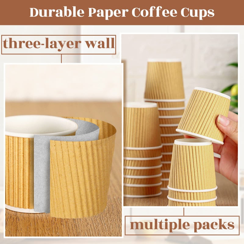 Yaomiao 200 Pcs 4 oz Disposable Espresso Coffee Cups Ripple Corrugated Paper Insulated Hot Cups for Party Cold Drinks Hot Beverage Tea(Kraft Paper Color) - Image 4