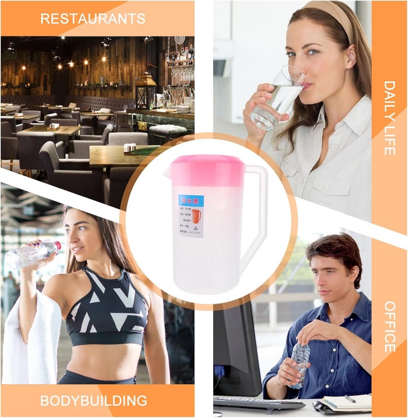 ABOOFAN Large Capacity 2.5l Plastic Measuring Pitcher with Lid Pink Cold Water Kettle for Iced Tea Lemonade and Juice Serving - Image 3
