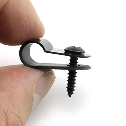 heyous 100pcs 1/4 inch (6.4mm) R-Type Cable Clamp Nylon Wire Hose Tube Fastener Fixed Cable Tie Mount Organizer Holder R Type Cable Clip with Mounting Screw Black - Image 3