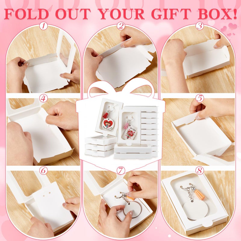 Dunzoom Valentine's Day 30 Pcs Sublimation Keychain Gift Boxes with Window 4" x 3.3" x 0.7" Key Ring Paper Packaging Box for Jewelry Charms Ornaments Gifts Wrapping, Keychain Not Included(White) - Image 3