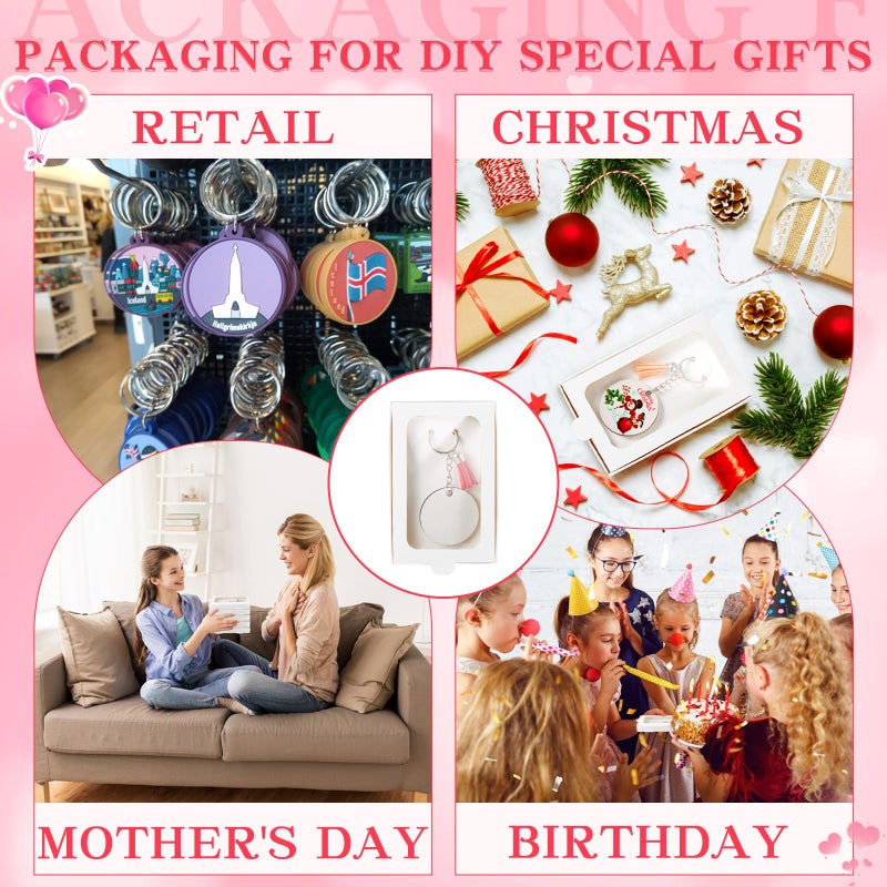 Dunzoom Valentine's Day 30 Pcs Sublimation Keychain Gift Boxes with Window 4" x 3.3" x 0.7" Key Ring Paper Packaging Box for Jewelry Charms Ornaments Gifts Wrapping, Keychain Not Included(White) - Image 5