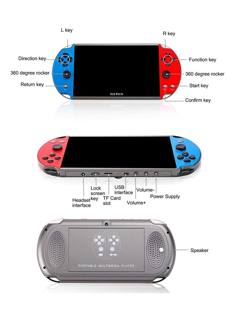 Video Game Console, X12 Plus 7 inch, Built in 7000 Games, 16GB Handheld Double Joystick Game Controller, Spupport AV Output, TF Card, Music E-book