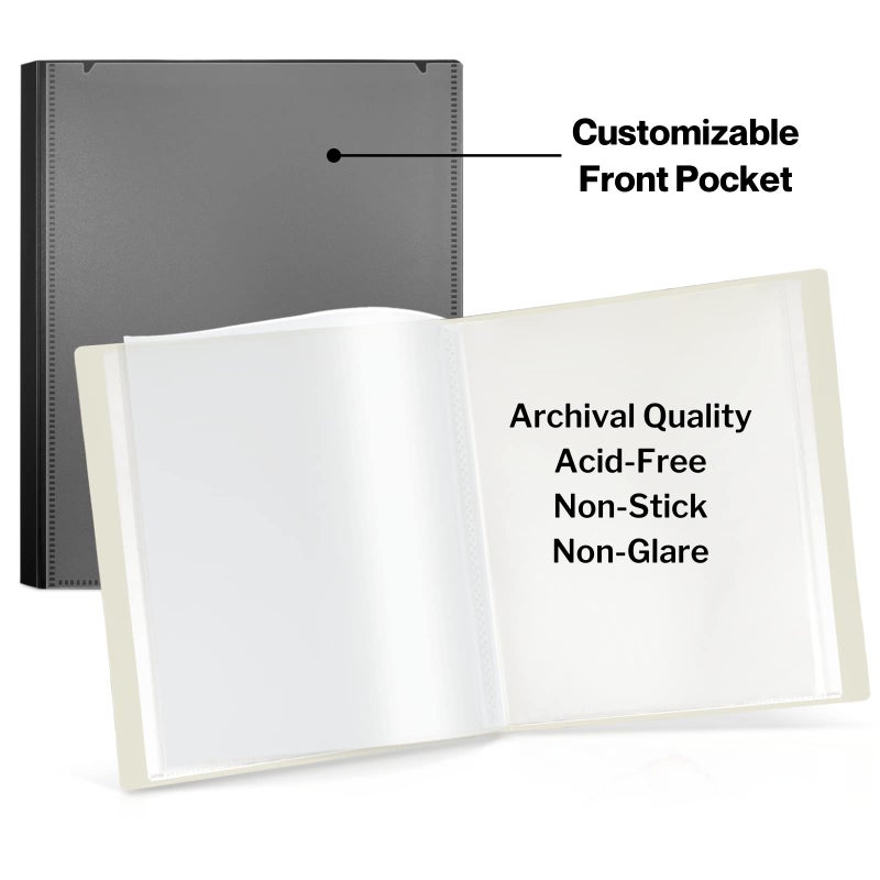 CRANBURY Portfolio Binder for 8x10 Photos (Black), Poly Plastic 8 x 10 Art Presentation Book with Clear Plastic Sleeves, 24 Pages Hold 48 Pictures, 10x8 Photo Book with Customizable Front Pocket - Image 4