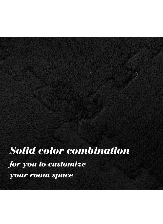 Generic - Black Plush Puzzle Foam Floor Mat for Kids Thick Interlocking Fluffy Tiles with Border Square Rug Split Joint Soft Climbing Carpet Mats Area Rug for Room Floor - Image 1
