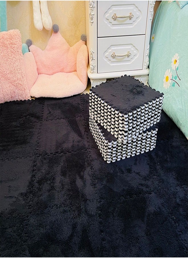Generic - Black Plush Puzzle Foam Floor Mat for Kids Thick Interlocking Fluffy Tiles with Border Square Rug Split Joint Soft Climbing Carpet Mats Area Rug for Room Floor - Image 1