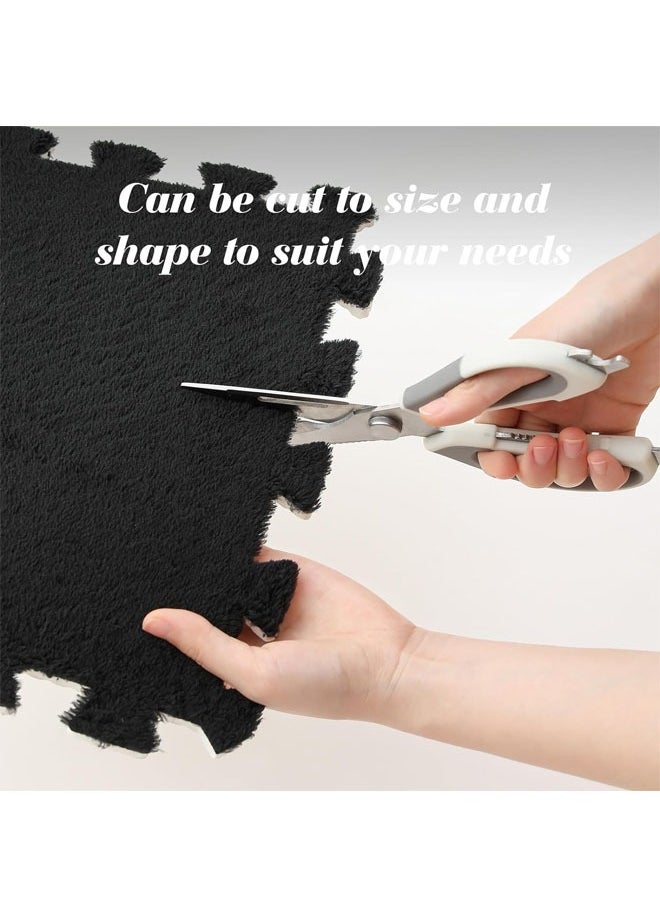 Generic - Black Plush Puzzle Foam Floor Mat for Kids Thick Interlocking Fluffy Tiles with Border Square Rug Split Joint Soft Climbing Carpet Mats Area Rug for Room Floor - Image 1