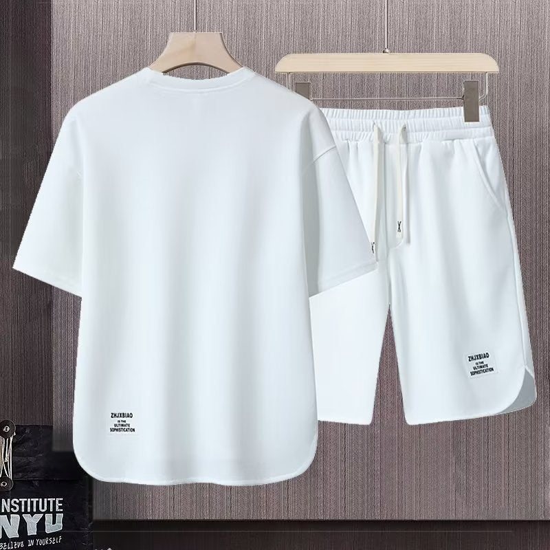 Cotton Short Sleeve Mens Casual Suit Autumn Fashion Loose Tee  Shorts Set Black - Image 2