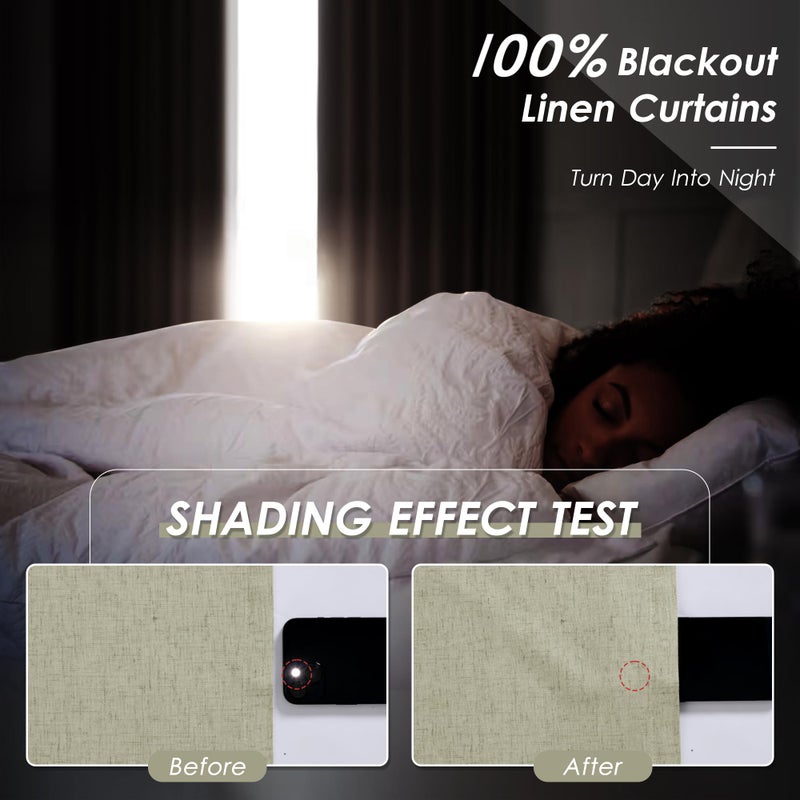 Nanspring 100% Blackout Linen Curtains 84 Inch Length 2 Panels Sage Green Light Blocking Darkening Living Room Curtains 84 Inches Long Elegant Modern Back Tab Pocket Noise Reducing Drapes for Nursery 52X84 - Image 2