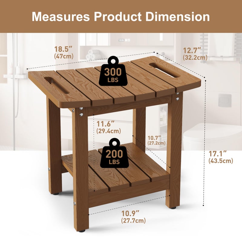 oridom HIPS Shower Benches for Inside Shower, Shower Stool with Space-Efficient Storage Shelf, Waterproof Shower Chair Seat for Spa Bathroom(Brown) - Image 2