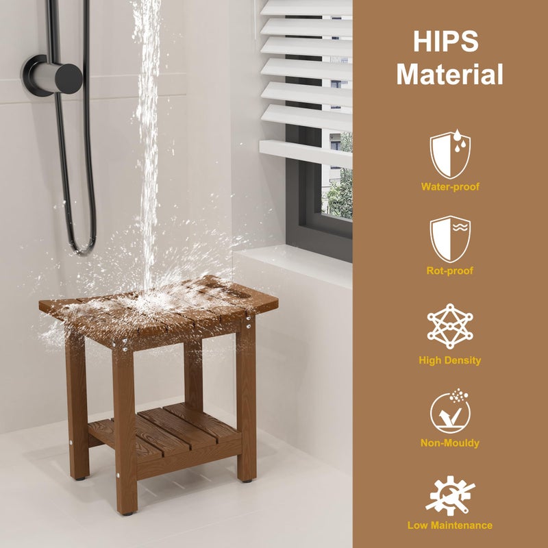 oridom HIPS Shower Benches for Inside Shower, Shower Stool with Space-Efficient Storage Shelf, Waterproof Shower Chair Seat for Spa Bathroom(Brown) - Image 5