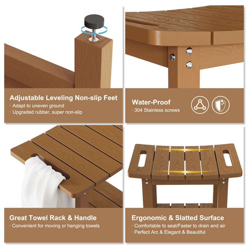 oridom HIPS Shower Benches for Inside Shower, Shower Stool with Space-Efficient Storage Shelf, Waterproof Shower Chair Seat for Spa Bathroom(Brown) - Image 3