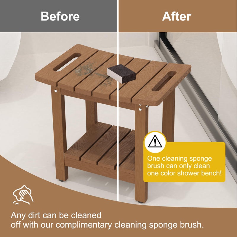 oridom HIPS Shower Benches for Inside Shower, Shower Stool with Space-Efficient Storage Shelf, Waterproof Shower Chair Seat for Spa Bathroom(Brown) - Image 4