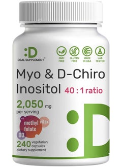 DEAL SUPPLEMENT Myo-Inositol & D-Chiro Inositol Supplement (40:1) 2,050Mg Per Serving, 240 Veggie Capsules – With Folate, Vitamin D3, & Vitex Complex – Women Health Supplements – Non-Gmo  - Image 1