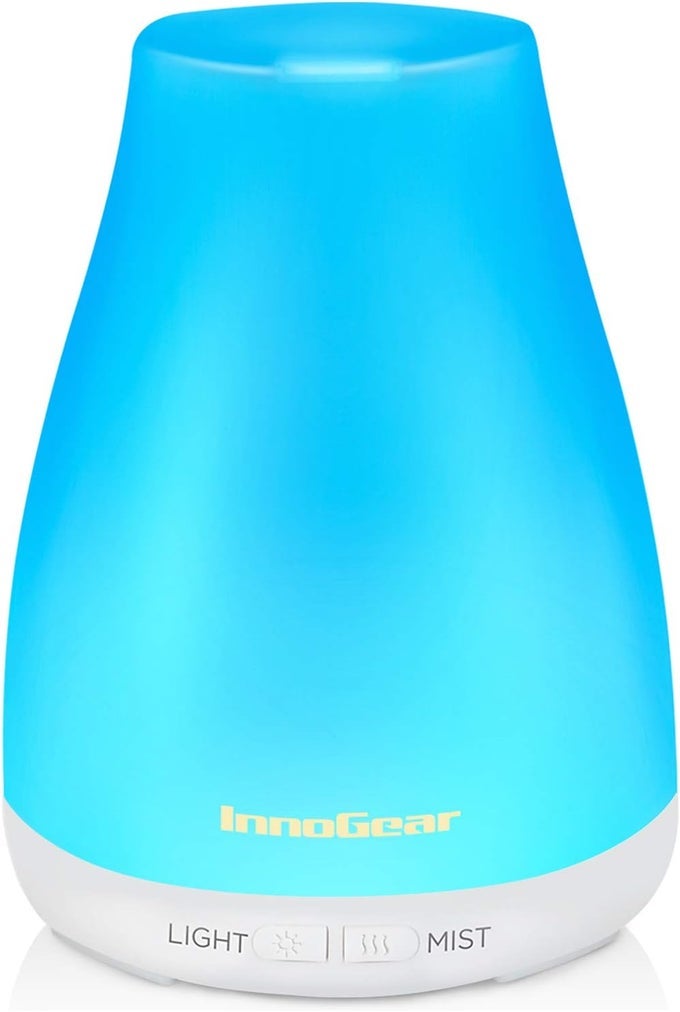 ESSENTIAL OIL DIFFUSER, PREMIUM 5-IN-1 DIFFUSERS FOR HOME SCENT AROMATHERAPY DIFFUSER AIR DESK HUMIDIFIER FOR BEDROOM LARGE ROOM OFFICE 7 COLOR LED 2 MIST MODE WATERLESS AUTO OFF, BASIC WHITE