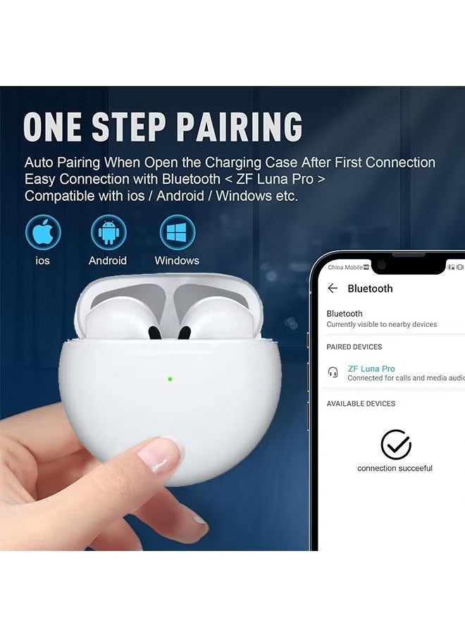 Sthxyfaith - Pro 6 Wireless Bluetooth Earphones, High-Resolution Sound, Intelligent Audio Connection, Immersive Sound, Noise Cancelling In-Ear Headphones, Compatible with Huawei / iPhone/ Android Phone, White - Image 1