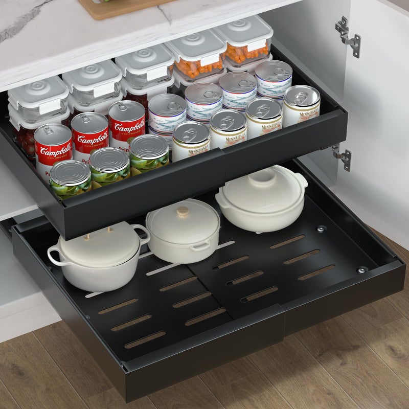 Ostutry 2 Pack Pull Out Cabinet Organizer No Screw Adjustable Cabinet Drawers Expandable1262047 Slide Out Drawers for Kitchen Cabinets Cabinet Roll Out Shelves in Pantry or Bathroom 1654 Deep - Image 2