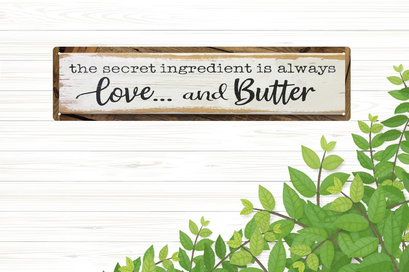 CSWLJS Metal Signs The Secret Ingredient Is Always Love and Butter Sign Funny Kitchen Sign Funny Farmhouse Wall Kitchen Decor Rustic Kitchen Wall Decoration 4x16 in - Image 5