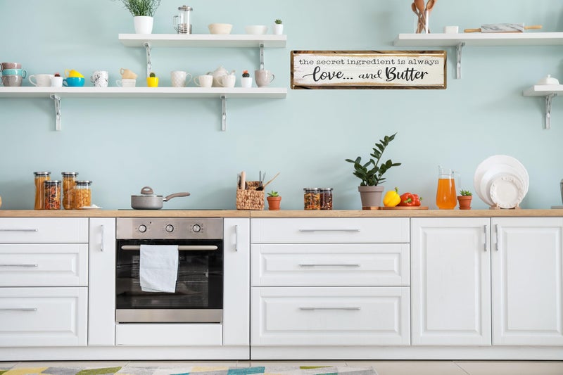 CSWLJS Metal Signs The Secret Ingredient Is Always Love and Butter Sign Funny Kitchen Sign Funny Farmhouse Wall Kitchen Decor Rustic Kitchen Wall Decoration 4x16 in - Image 3