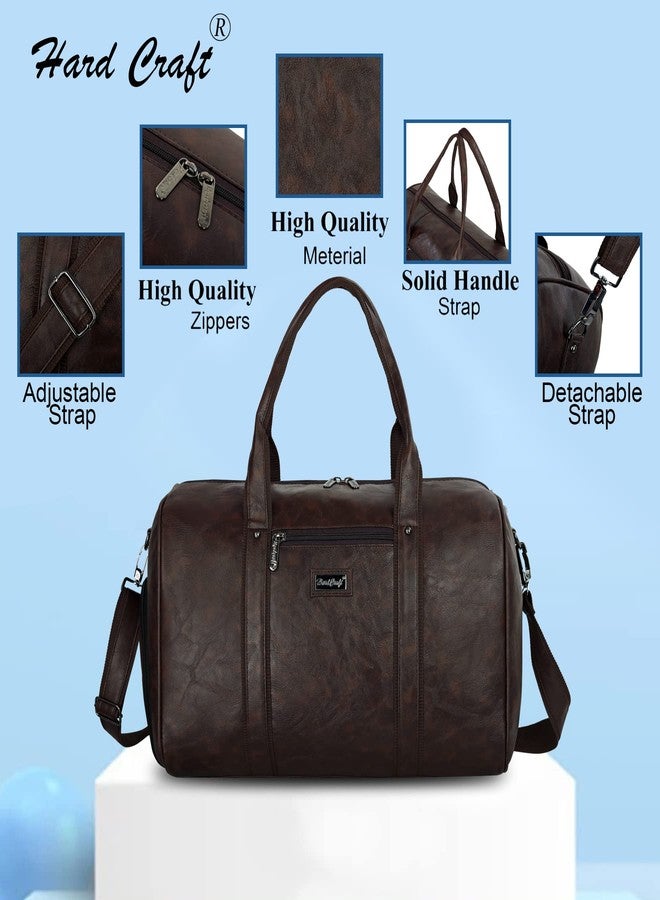 Hard Craft Square Textured PU Leather Stylish Duffle Bags Cabin Size Airline Friendly 35L Luxury Medium Size Travel Duffel Bag for Men and Women Rust (Brown) - Image 2