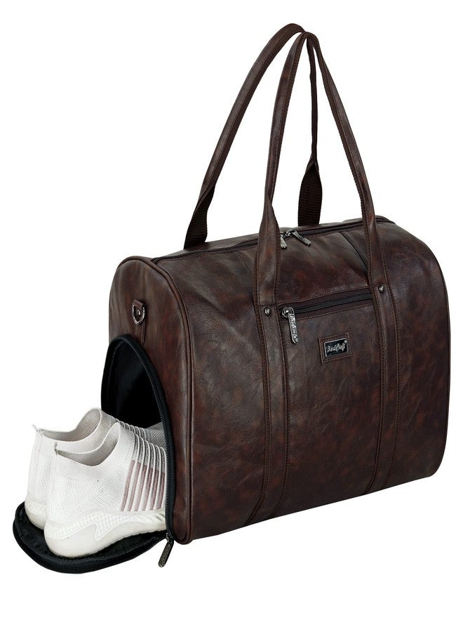 Hard Craft Square Textured PU Leather Stylish Duffle Bags Cabin Size Airline Friendly 35L Luxury Medium Size Travel Duffel Bag for Men and Women Rust (Brown) - Image 1