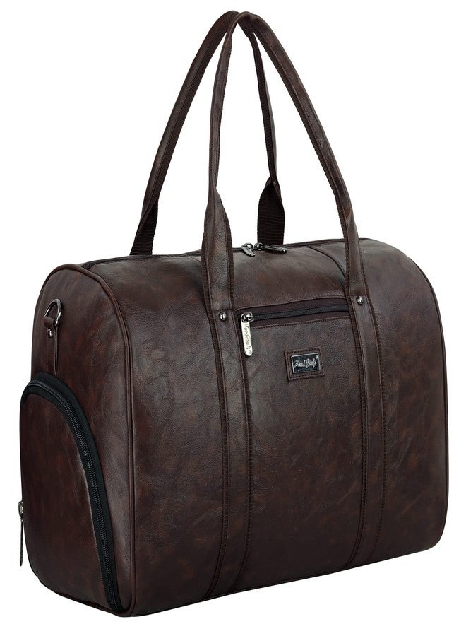 Hard Craft Square Textured PU Leather Stylish Duffle Bags Cabin Size Airline Friendly 35L Luxury Medium Size Travel Duffel Bag for Men and Women Rust (Brown) - Image 3