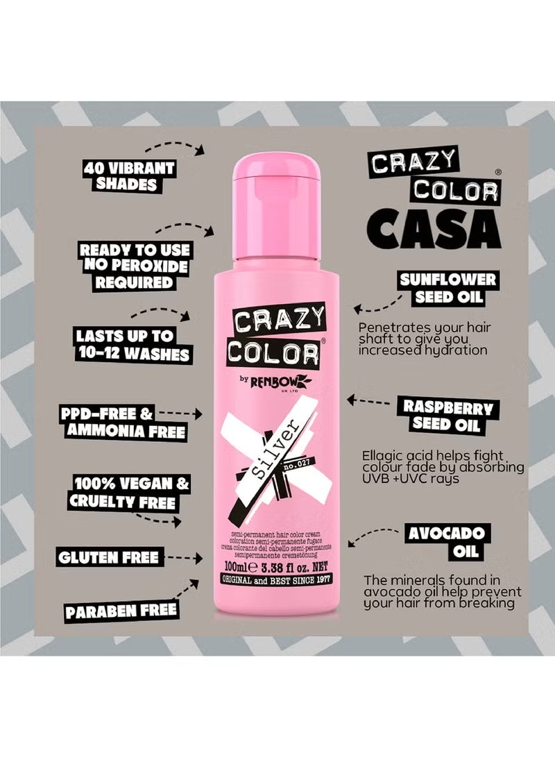 Crazy Color Semi Permanent Hair Color No. 027 Silver 100ml - Image 3
