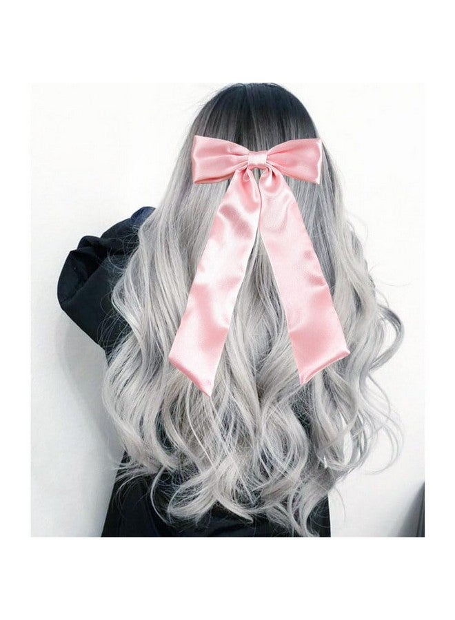 SALOCY Hair Ribbon Bows With Long Tail2 Pcs Bow Hair Clips For Women Girls Big Ribbon Bows Satin Hair Clip For Hair Design (Pink) - Image 3