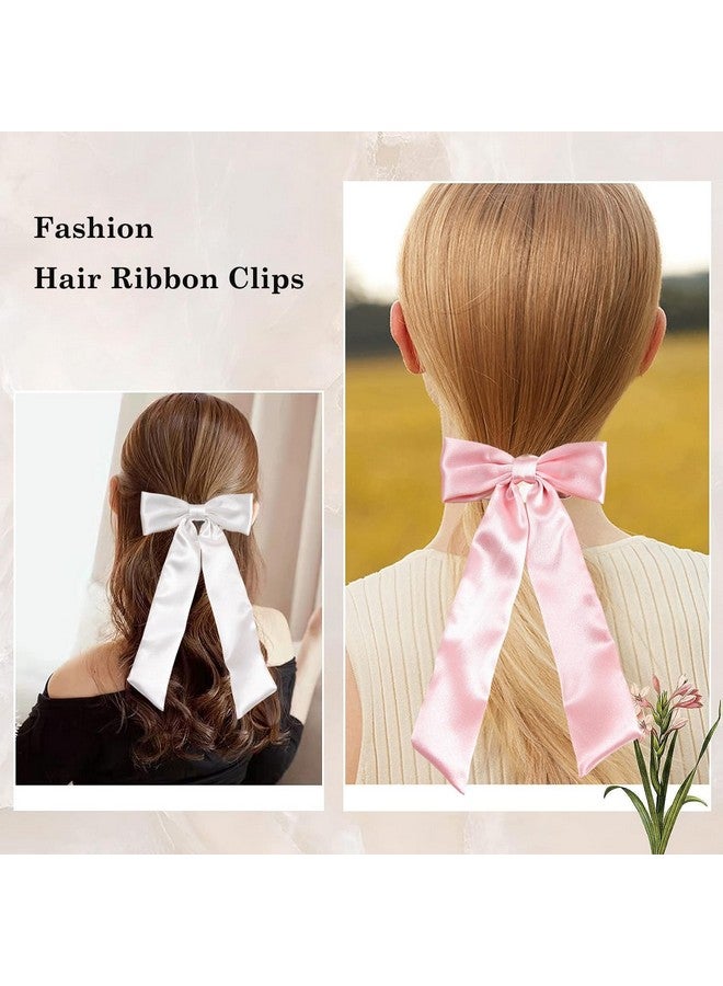SALOCY Hair Ribbon Bows With Long Tail2 Pcs Bow Hair Clips For Women Girls Big Ribbon Bows Satin Hair Clip For Hair Design (Pink) - Image 5