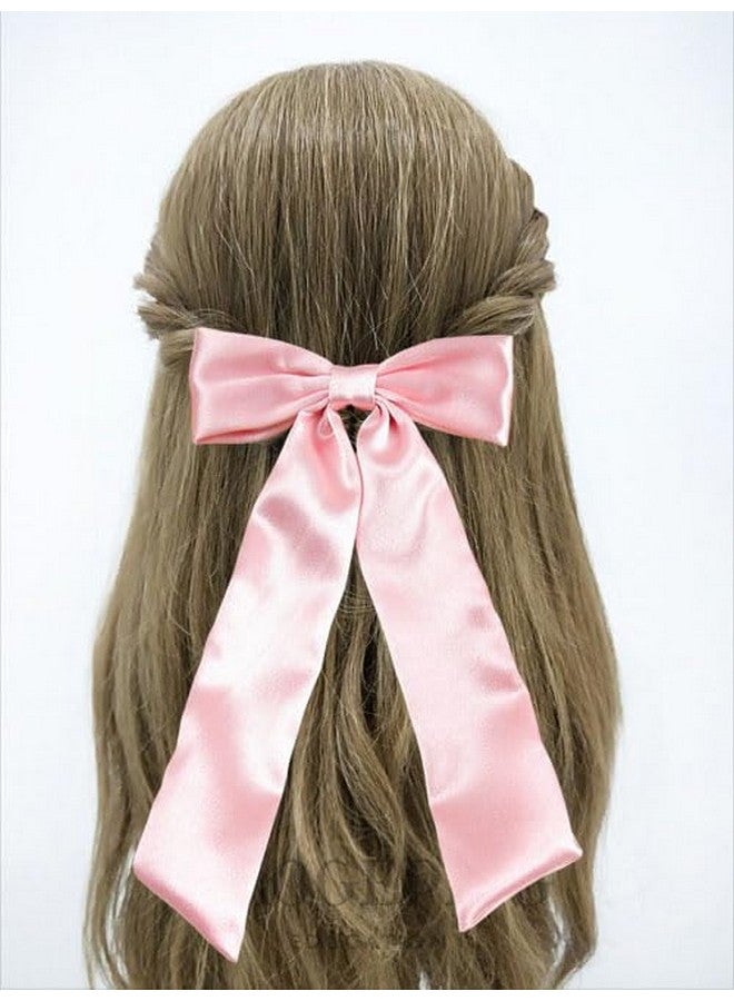 SALOCY Hair Ribbon Bows With Long Tail2 Pcs Bow Hair Clips For Women Girls Big Ribbon Bows Satin Hair Clip For Hair Design (Pink) - Image 4