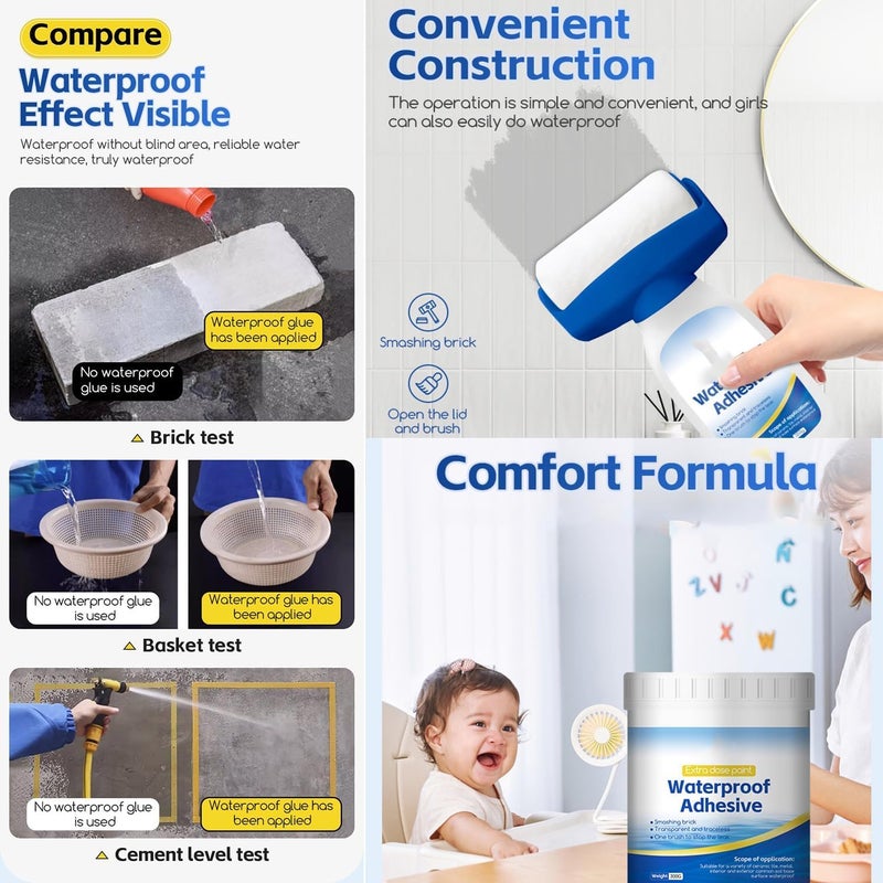 JAMBUVANTI Clear Waterproof Coating Agent Water-Based Roller Waterproof Sealant Long LastingTransparent Leak-Free Glue Metal, Bricks, Concrete, Wood, Tiles, Roller Invisible Waterproof Glue Roof Adhesive  - Image 3