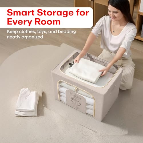 Prime Pick Zip Storage Box Foldable Clothes Organizer Double Zipper Lid Heavy Duty Reinforced Handles Breathable Washable Fabric Wardrobe Closet Home Storage Beige Large Pack of 1 - Image 4
