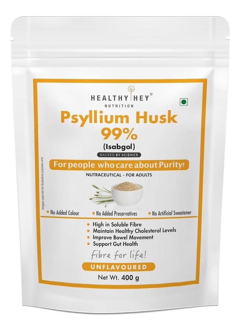 Healthy HealthyHey Nutrition Psyllium Husk 99% - Fibre Support - Pack of 400 gram Powder  - Image 1